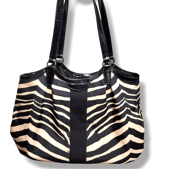 COACH Signature Stripe Zebra Devin Shoulder Bag - Picture 2 of 10